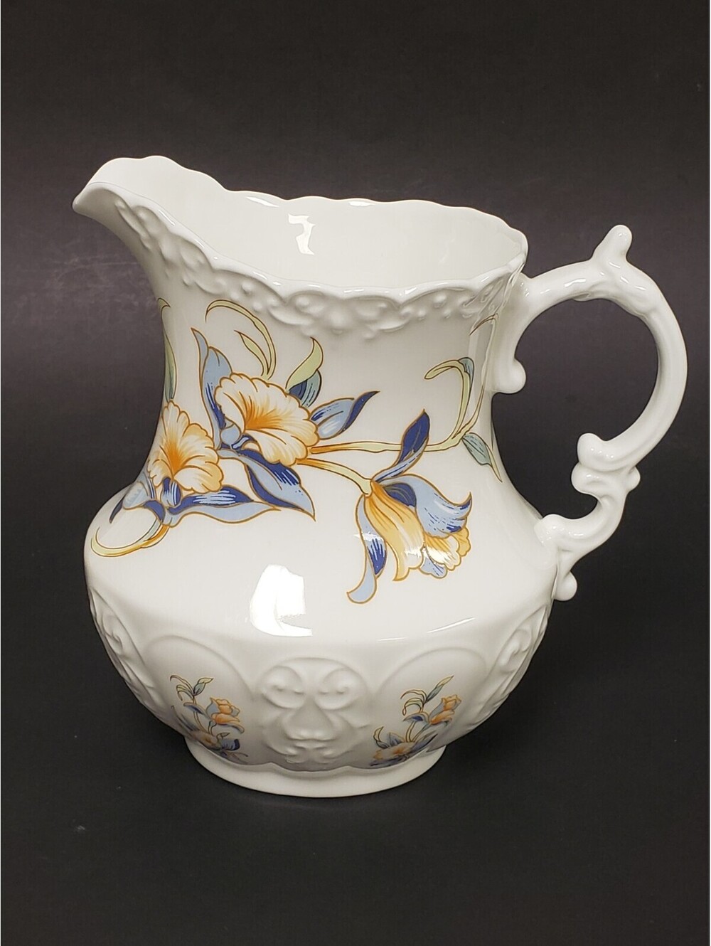 Vintage Aynsley Just Orchids 6" Floral Ceramic Pitcher w Embossed Details VG